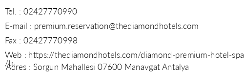 Diamond Premium Hotel & Spa telefon numaraları, faks, e-mail, posta adresi ve iletişim bilgileri